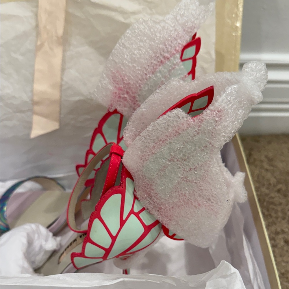Sophia Webster Butterfly Heels 37 Holographic Strap Iconic Angel Wings Sandals - Picture 11 of 12